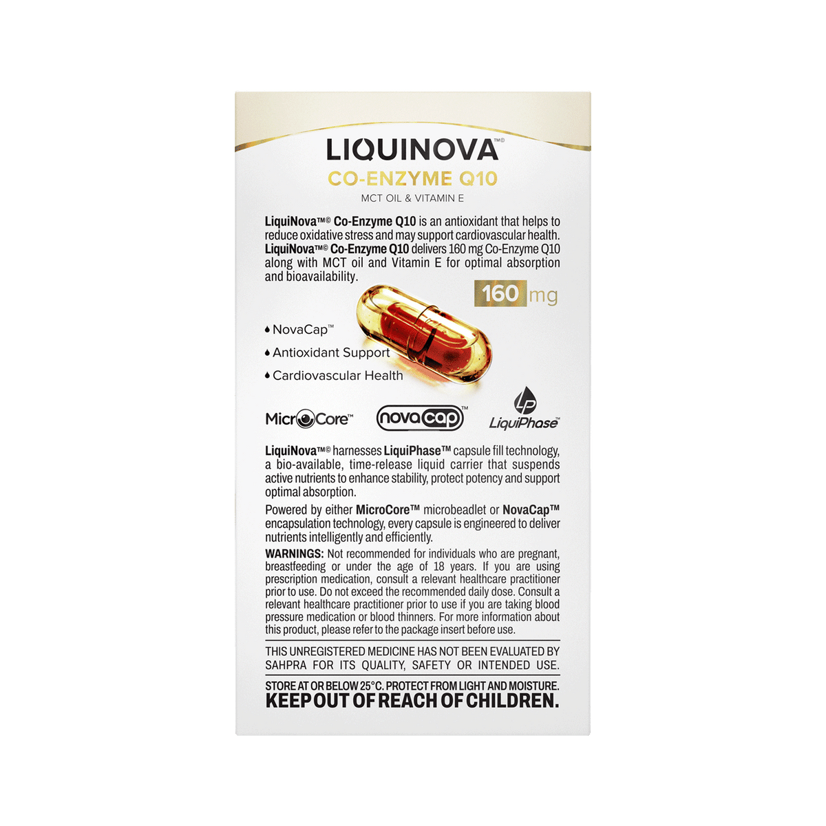 Co-Enzyme Q10 box left side panel with product description, warnings and storage directions