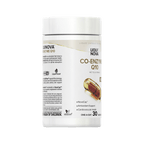 Co-Enzyme Q10 canister right label panel, product description and warnings beside the front label