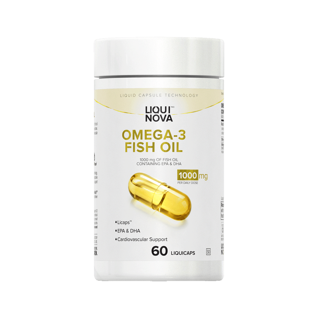 LiquiNova Omega-3 Fish Oil canister, 60 two-a-day liquid capsules