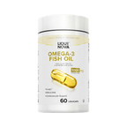 LiquiNova Omega-3 Fish Oil canister, angled view showing the Licaps liquid capsule