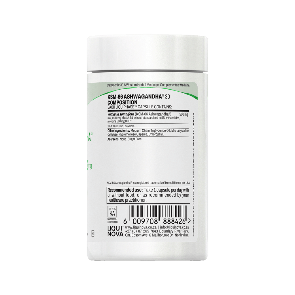 KSM-66® Ashwagandha composition label with ingredient amounts per capsule