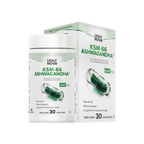 LiquiNova KSM-66® Ashwagandha canister and box, full-spectrum extract of ashwagandha root, 30 one-a-day capsules