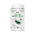LiquiNova KSM-66® Ashwagandha canister, angled view showing the NovaCap dual capsule