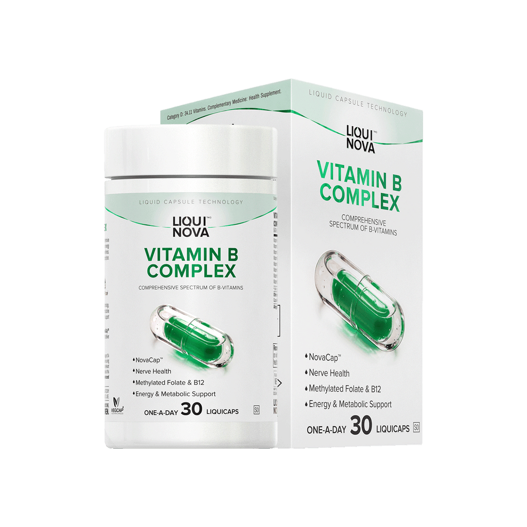 LiquiNova Vitamin B-Complex liquid capsule pack, 8 B vitamins supplement