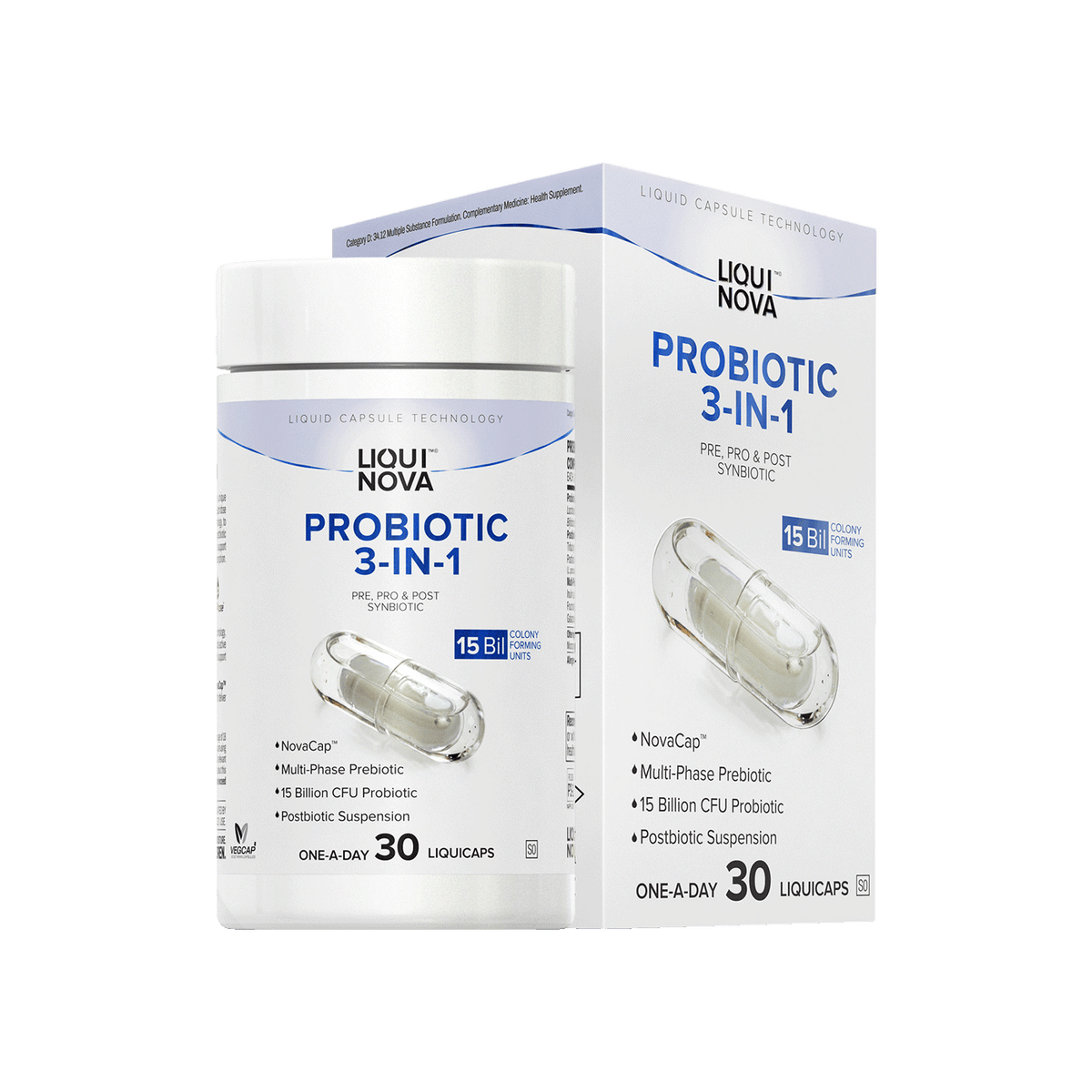 LiquiNova Probiotic 3-in-1 liquid capsule pack, 15 billion CFU probiotic supplement