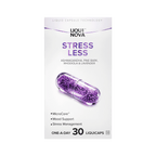 LiquiNova Stress Less box front, Ashwagandha, Pine Bark, Rhodiola and Lavender