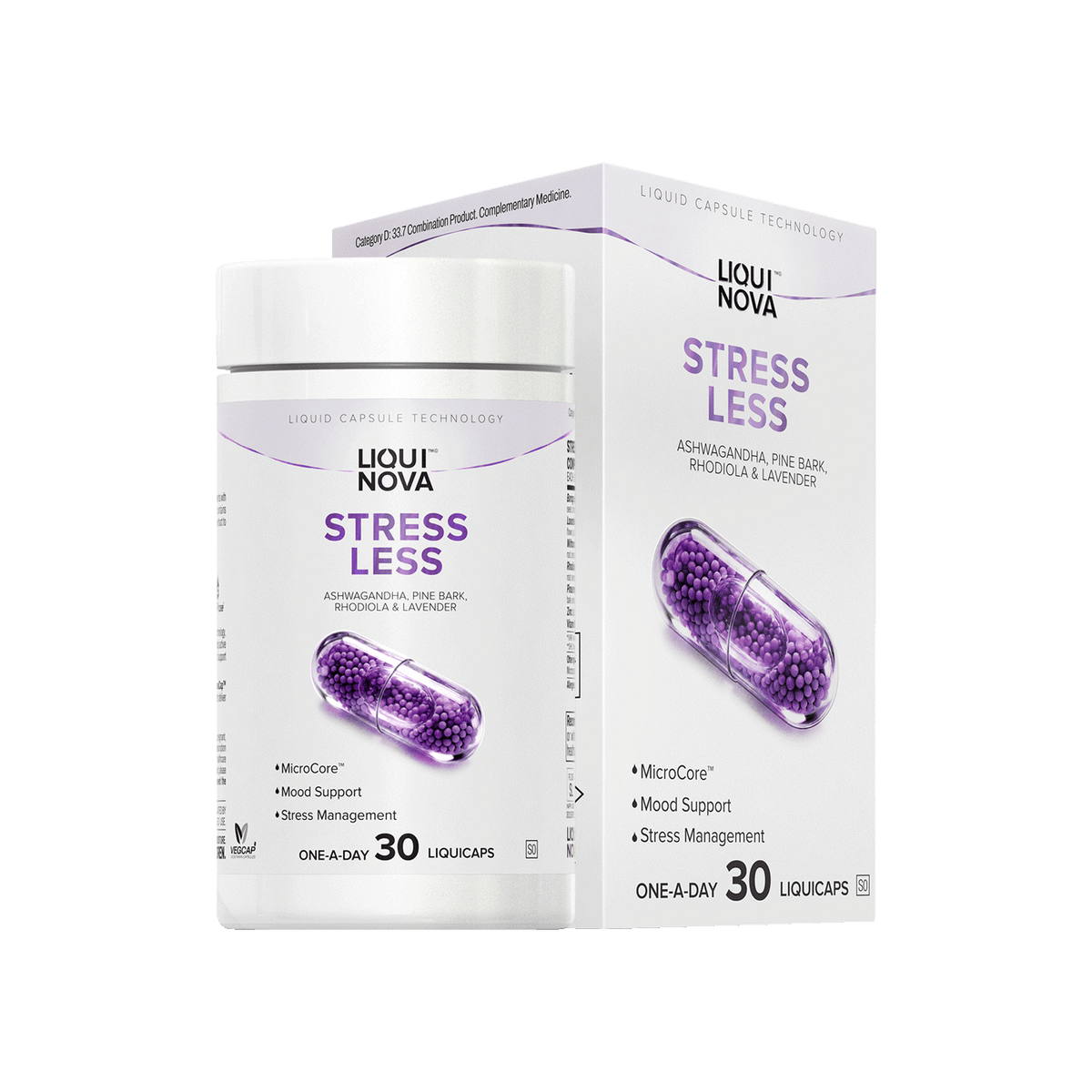 LiquiNova Stress Less liquid capsule pack, Ashwagandha and Lavender supplement