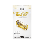 LiquiNova Multi-Vitamin Complex box front, 19 vitamins and minerals with methylated B12 and Folate