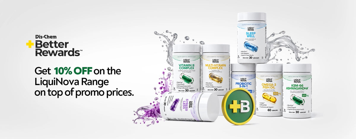 Dis-Chem Better Rewards: get 10% off the LiquiNova range on top of promo prices, with seven LiquiNova canisters