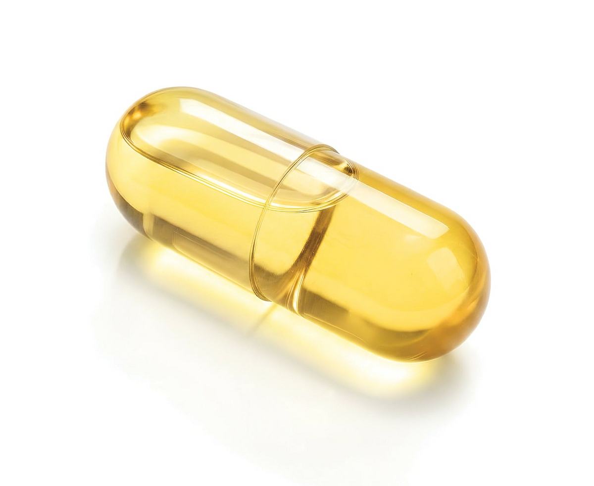 LiquiPhase capsule: a clear two-piece capsule filled with golden liquid oil